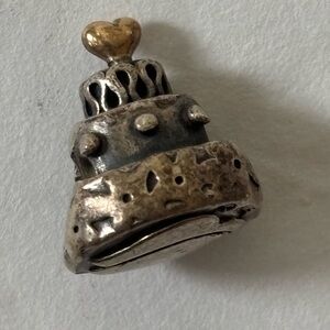Pandora Retired Silver and 14k Gold Celebration Cake Charm